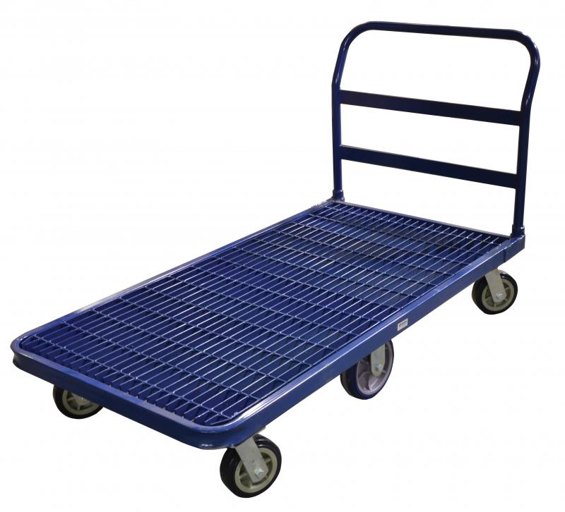 Heavy-Duty Blue Platform Cart with Grilled Deck